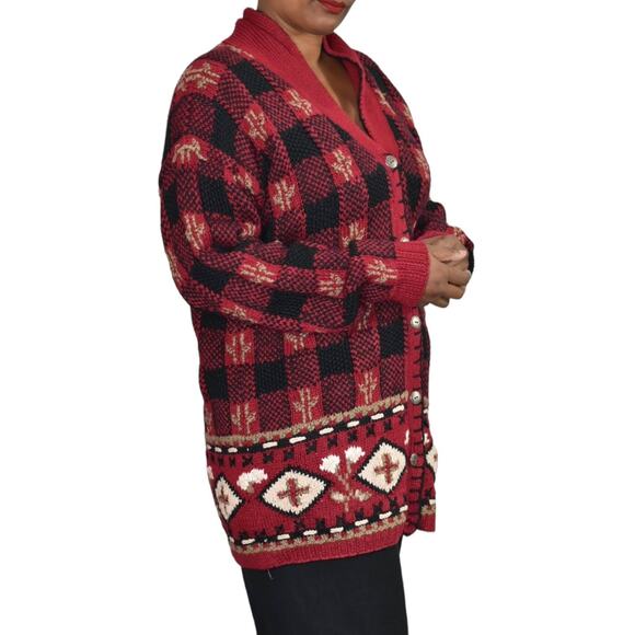 Vintage Northern Isles Cardigan Red Sweater Hand Knit Chunky Handknit Medium - Picture 3 of 13